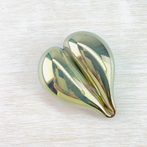 Metallic Gold Hand Blown Glass Heart Paperweight.