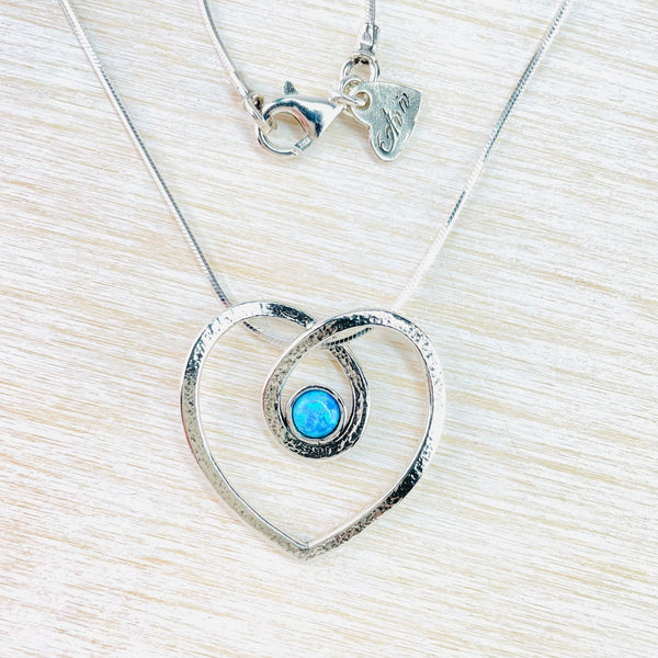 Sterling Silver and Opal 'Twisted Heart' Pendant.