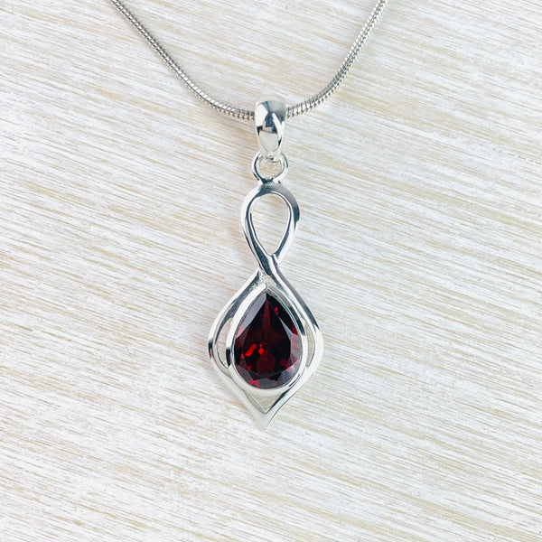 Sterling Silver and Tear Drop Garnet Pendant.