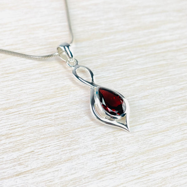 Sterling Silver and Tear Drop Garnet Pendant.