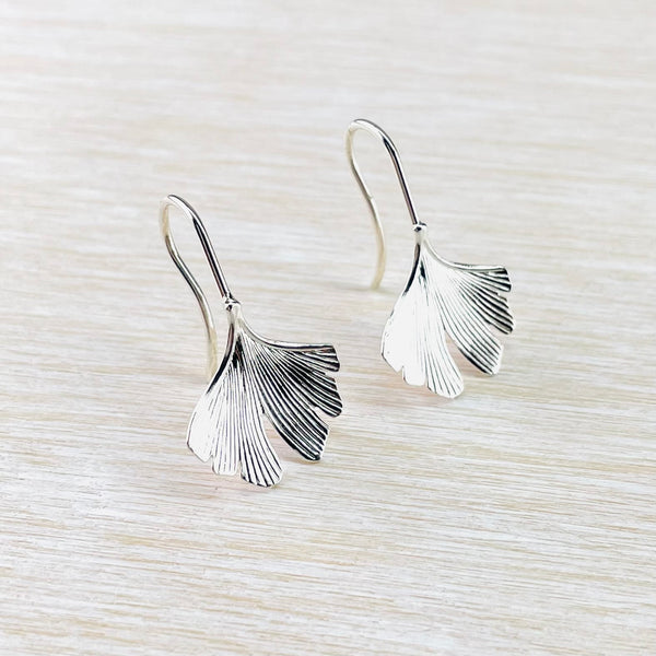 Sterling Silver 'Ginkgo Leaf' Earrings by JB Designs.