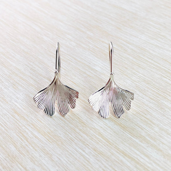 Sterling Silver 'Ginkgo Leaf' Earrings by JB Designs.