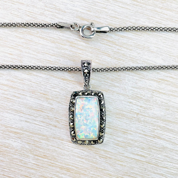 Silver, Marcasite and Opal Pendant.