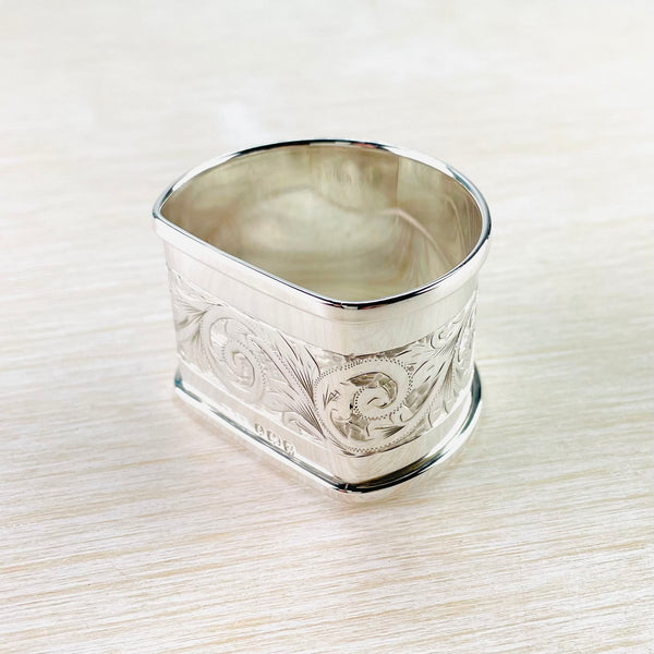 Arch Shaped Vintage Silver Napkin Ring, Hallmarked Birmingham, 1949.