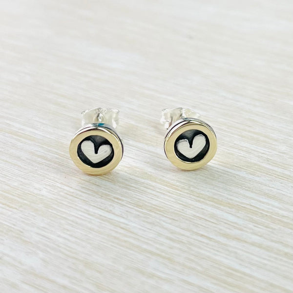 Linda Macdonald Handmade Silver and Gold Heart Stud Earrings.