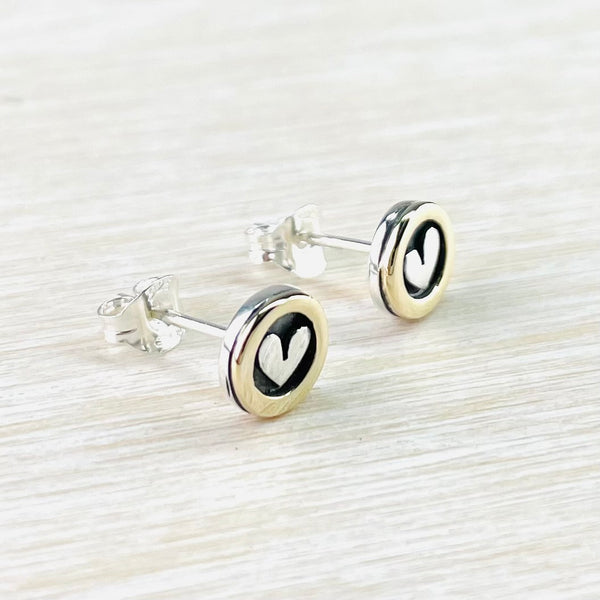 Linda Macdonald Handmade Silver and Gold Heart Stud Earrings.
