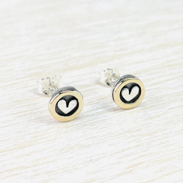 Linda Macdonald Handmade Silver and Gold Heart Stud Earrings.