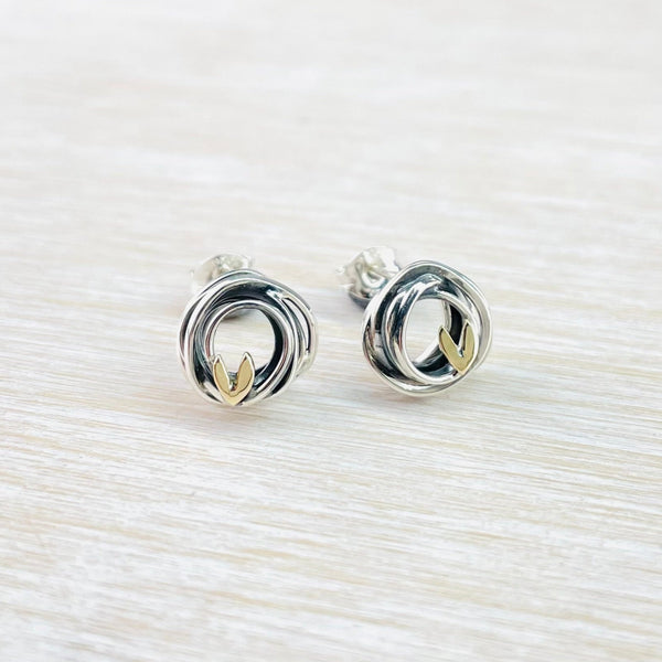 Linda Macdonald Handmade Silver and Gold 'Entwined' Stud Earrings.