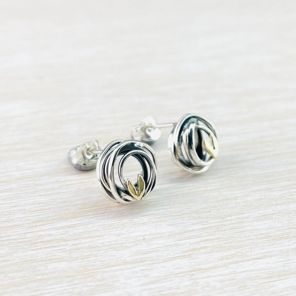 Linda Macdonald Handmade Silver and Gold 'Entwined' Stud Earrings.