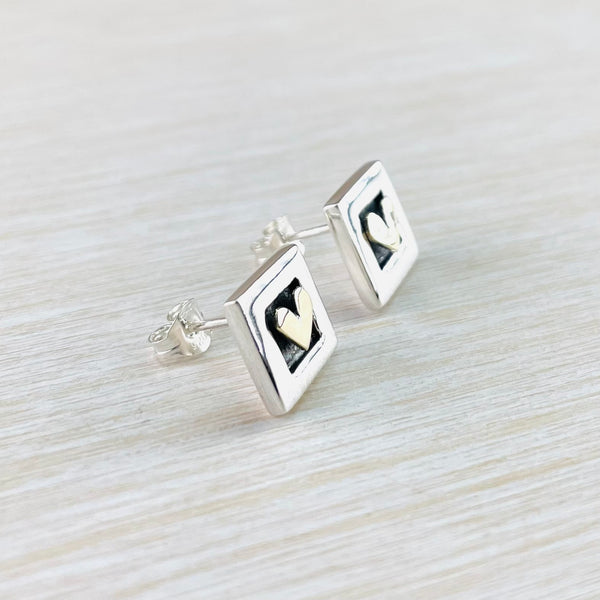 Linda Macdonald Handmade Square Heart Stud Earrings.