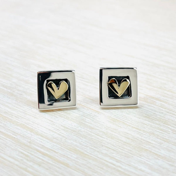 Linda Macdonald Handmade Square Heart Stud Earrings.