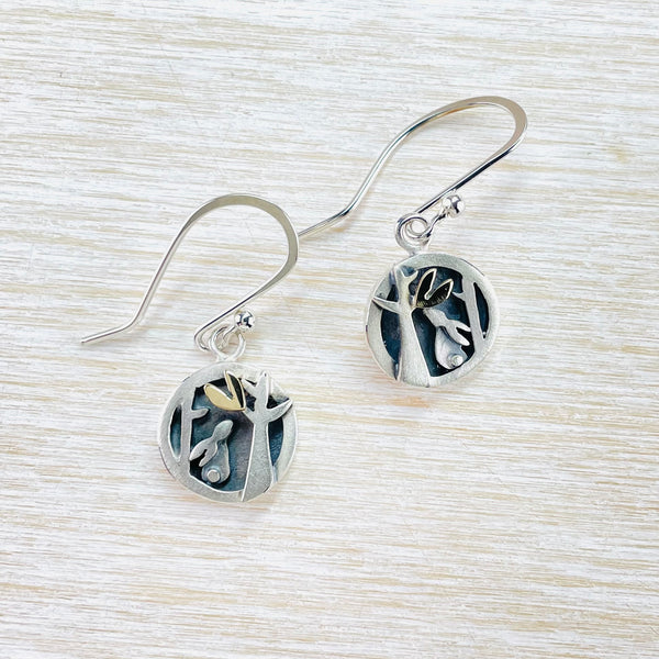 Linda Macdonald Handmade Sterling Silver and Gold Hare Earrings.