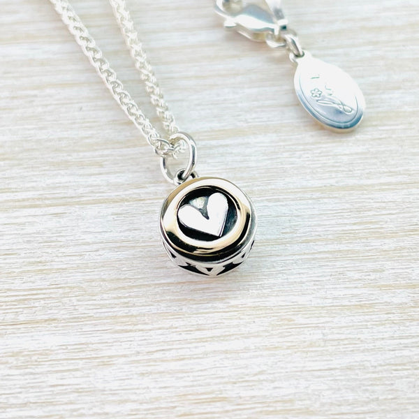 Linda Macdonald Handmade Detailed Silver and Gold Heart Drum Necklace.