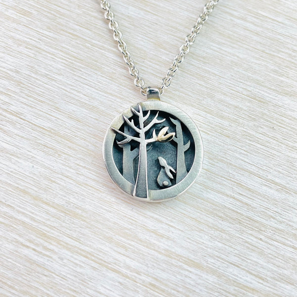 Linda Macdonald Handmade Silver and Gold 'Woodland' Pendant.