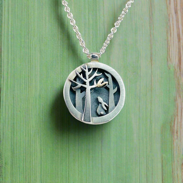 Linda Macdonald Handmade Silver and Gold 'Woodland' Pendant.