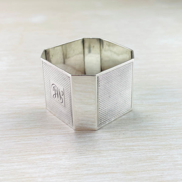 Octagonal Vintage Silver Napkin Ring, Hallmarked Birmingham, 1939