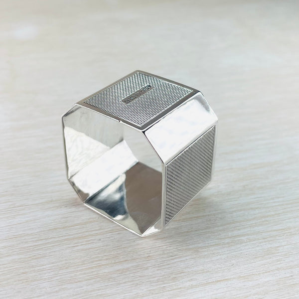 Octagonal Vintage Silver Napkin Ring, Hallmarked Birmingham, 1939