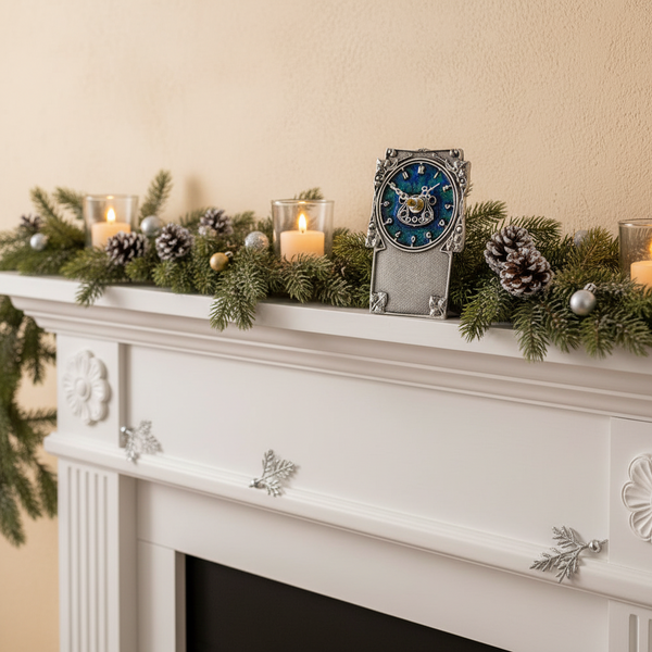 Pewter and Enamel Mantel clock, Archibald Knox Design.