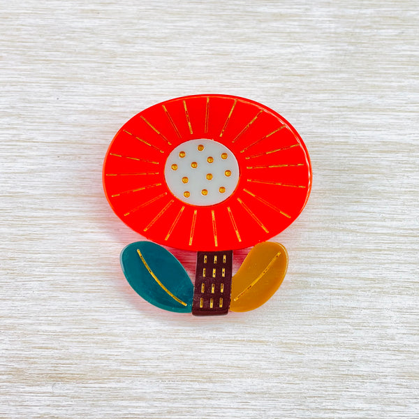 Orange Resin Flower Brooch.