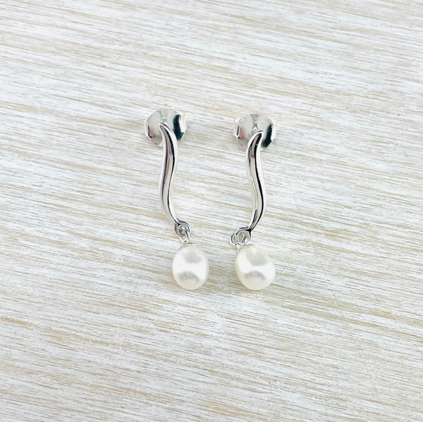 Silver and  Freshwater Pearl Drop Earrings.