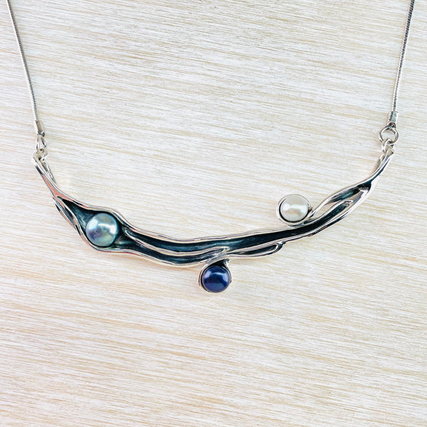Handmade Triple Pearl and Sterling Silver Necklace.