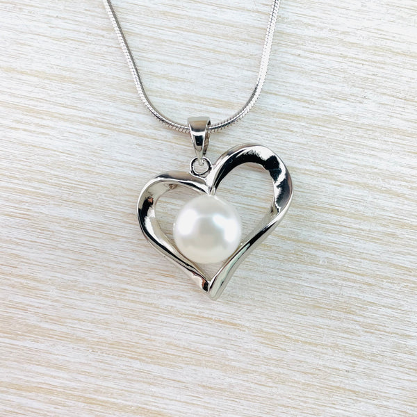 Contemporary Silver and Pearl Heart Pendant by JB Designs.