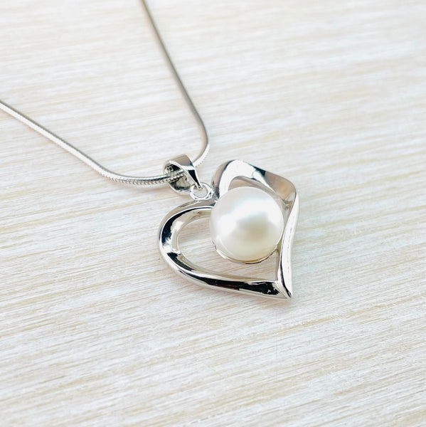 Contemporary Silver and Pearl Heart Pendant by JB Designs.