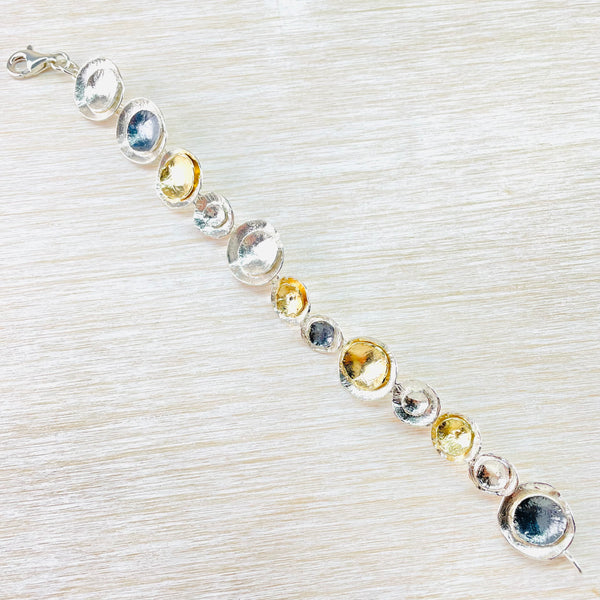 Circular Satin Silver and Gold Plated Linked Bracelet by JB Designs.