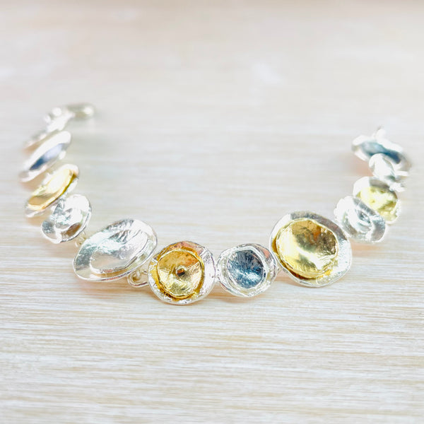 Circular Satin Silver and Gold Plated Linked Bracelet by JB Designs.