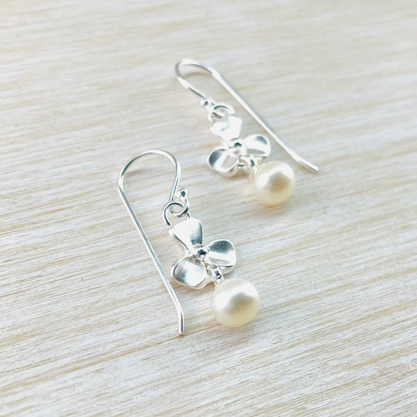 'Forget-me-not' Sterling Silver and Pearl Drop Earrings by JB Designs.