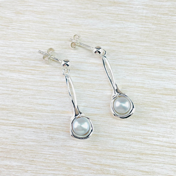 Organic Design Sterling Silver and Grey Pearl Drop Earrings.