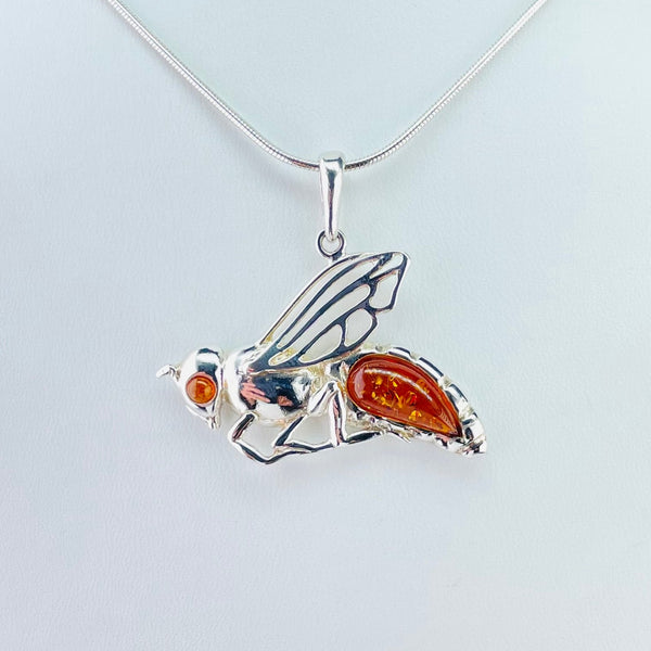 Sterling Silver and Amber Bug Design Pendant.