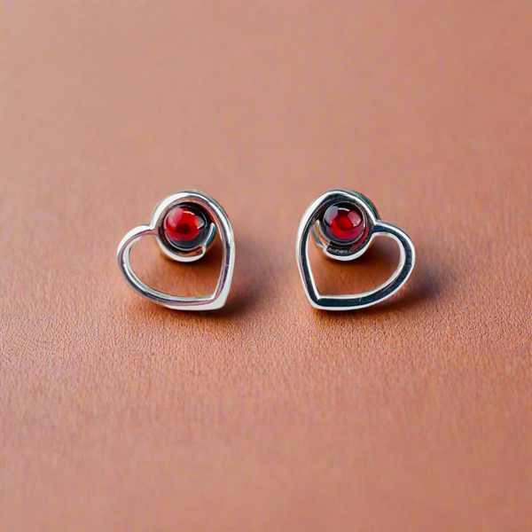 Baltic Amber and Silver Heart Stud Earrings.