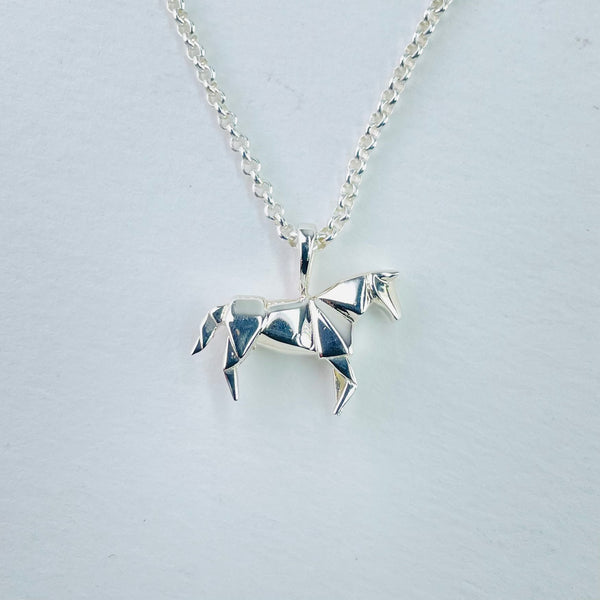 Silver Origami Horse Pendant.