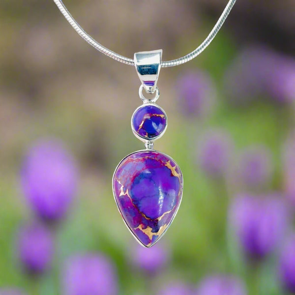 Sterling Silver and Two Stone Purple Mojave Turquoise Pendant.