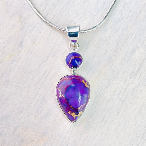 Sterling Silver and Two Stone Purple Mojave Turquoise Pendant