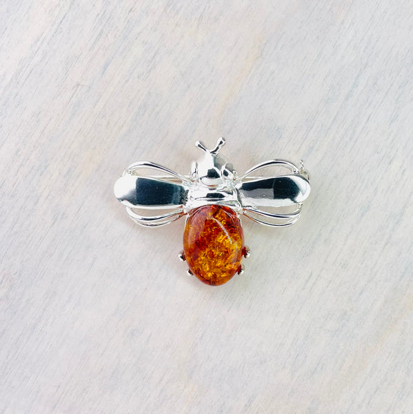 Sterling Silver and Amber Bee Brooch.