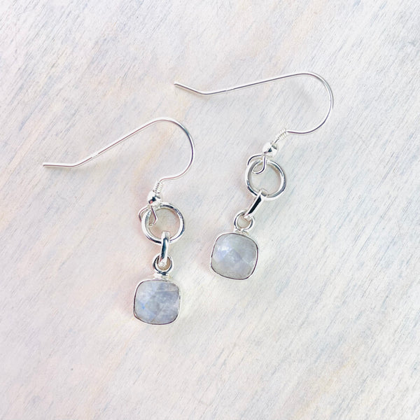 Sterling Silver And Square Faceted Moonstone Earrings