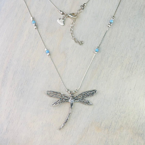Silver and Opal Dragonfly Pendant.
