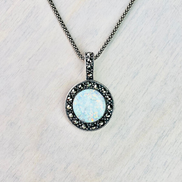 Opal and Marcasite Silver Pendant.