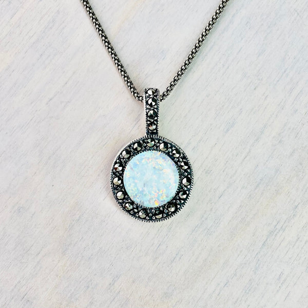 Opal and Marcasite Silver Pendant.