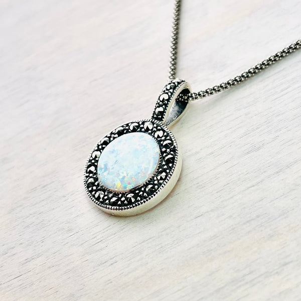 Opal and Marcasite Silver Pendant.