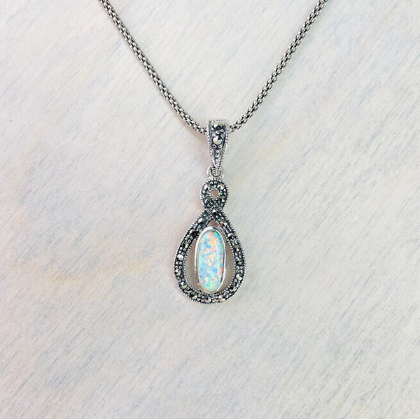 Silver, Opal and Marcasite Pendant.