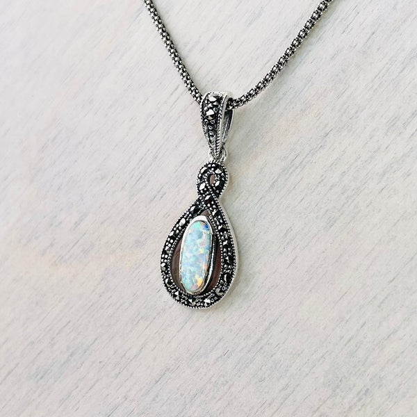 Silver, Opal and Marcasite Pendant.