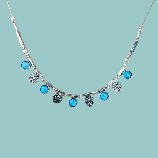Opal & Silver Necklace with leaf design
