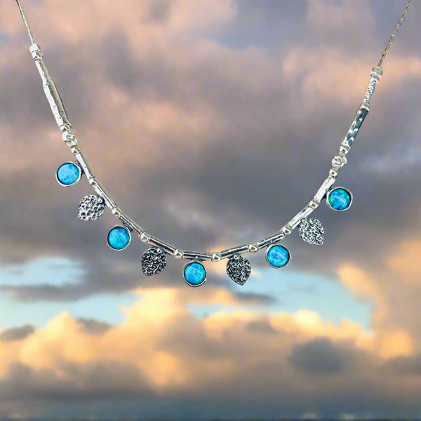 Opal & Silver Necklace with leaf design