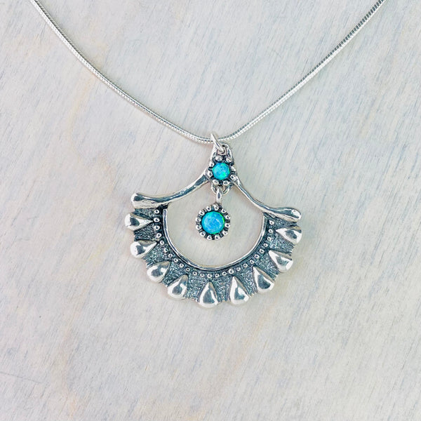 Fan Shaped Silver and Opal Pendant.