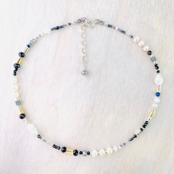 Mixed Gem, Silver and Gold Plated Bead Necklace by Emily Merrix.