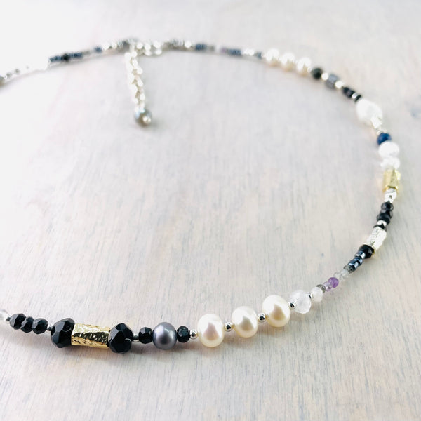 Mixed Gem, Silver and Gold Plated Bead Necklace by Emily Merrix.