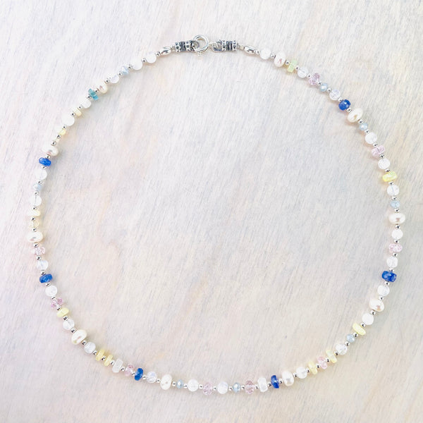 Opal, Rainbow Moonstone, Tourmaline, Pearl and Tanzanite Bead Necklace by Emily Merrix.